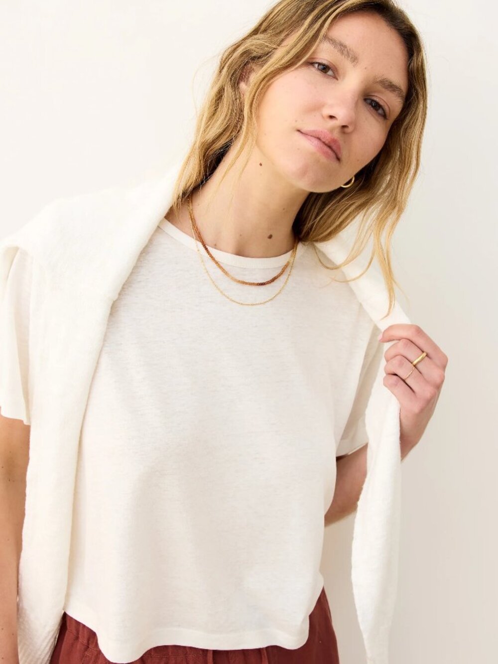 Marine Layer Hemp Crop Tee Shirt in Antique White size XS Minimalist Basics